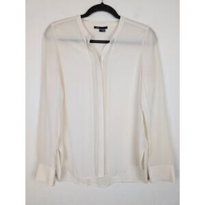 Vince Silk Shirt Blouse Hidden Button Sheer Stripe Classic Career Cream Size 4